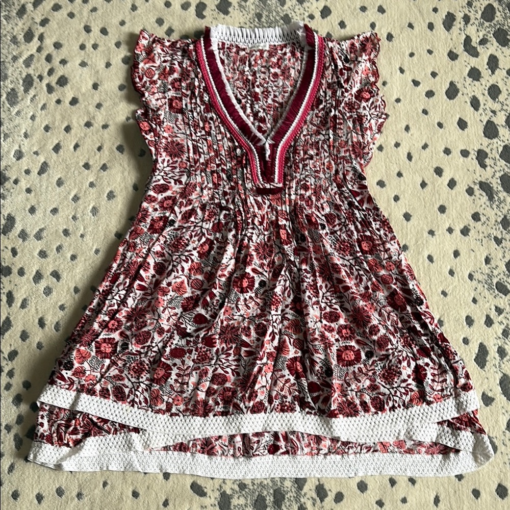 Poupette St. Barth Red and White Flutter Sleeve Sundress